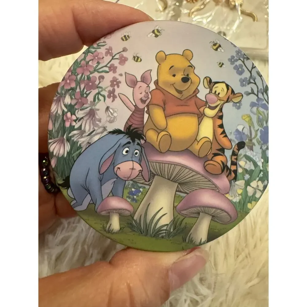 Winnie the Pooh compact mirror with Pooh, Tigger, Piglet, & Eeyore on mushrooms